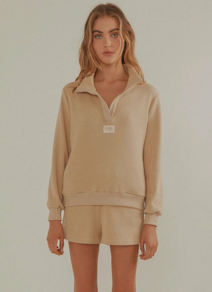 Vacancy Supply - Drift Collared Waffle Jumper - Beige - Image 3