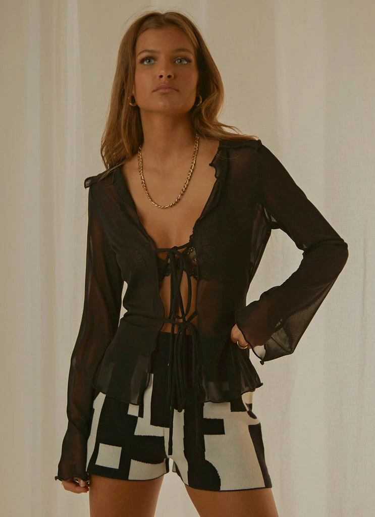 Peppermayo Exclusive - Parisian Balcony Tie Top - Black