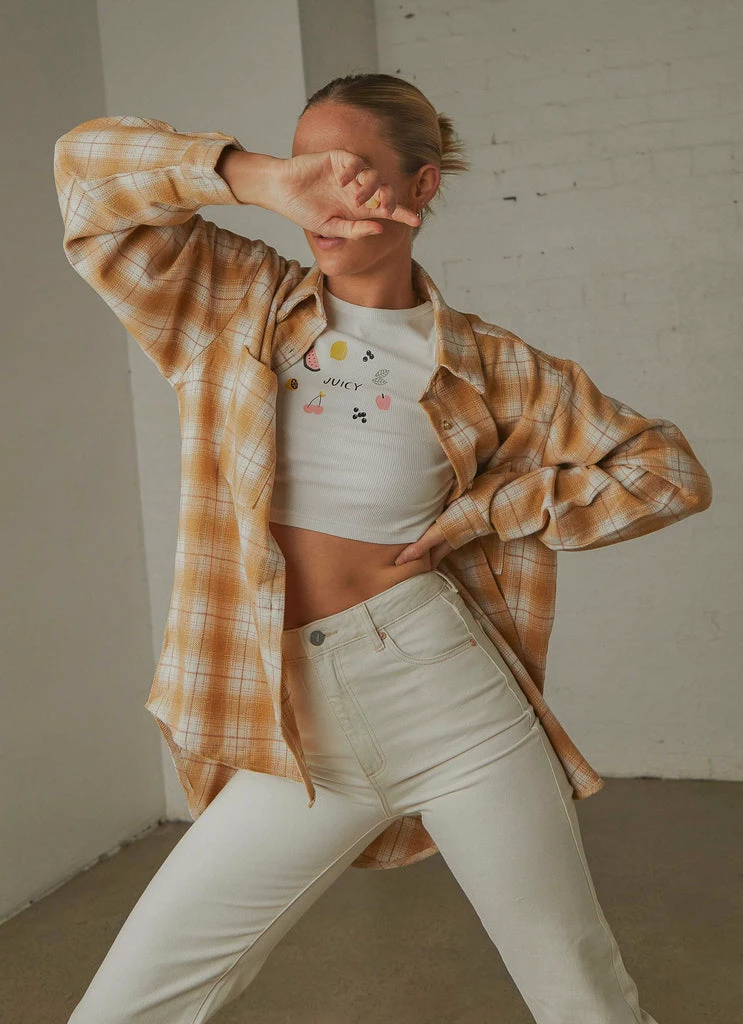 Peppermayo - Know No Better Shirt - Beige Plaid - Image 2