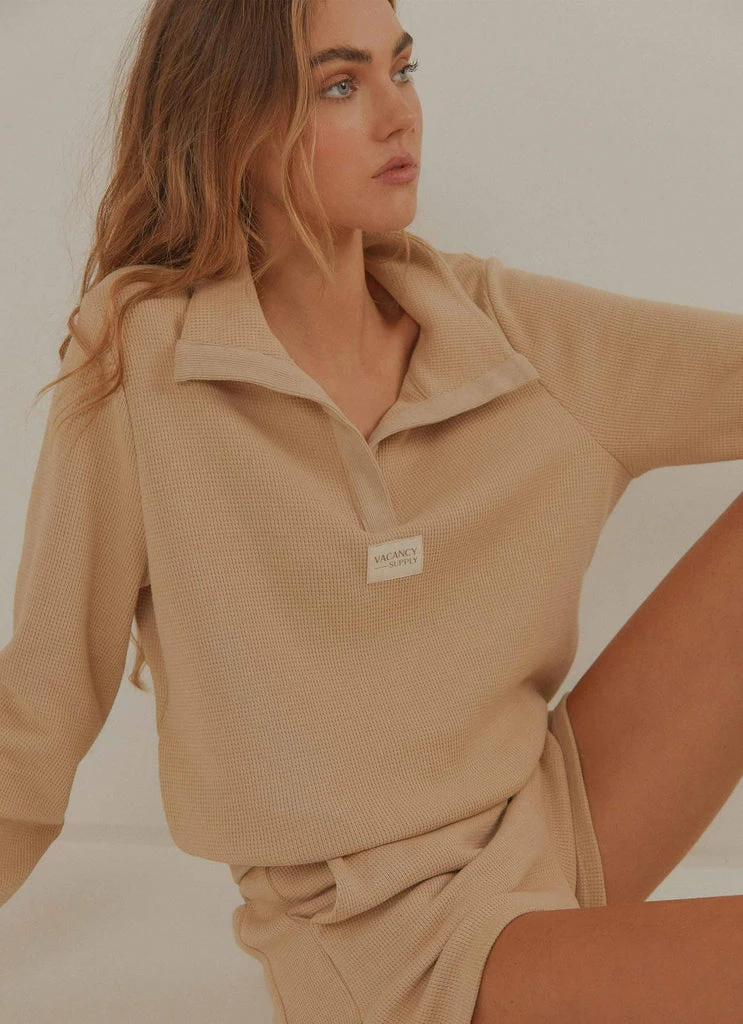 Vacancy Supply - Drift Collared Waffle Jumper - Beige