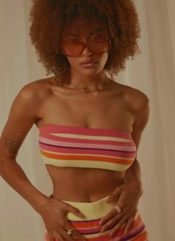 Peppermayo Exclusive - Sweet Talker Knit Crop Top - Pink Multi Stripe