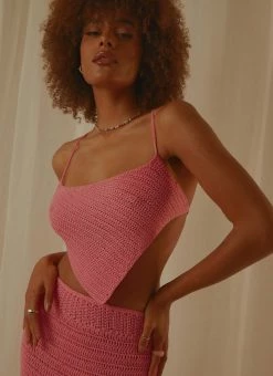Peppermayo Exclusive - Cancun Crochet Halter Top - Pink