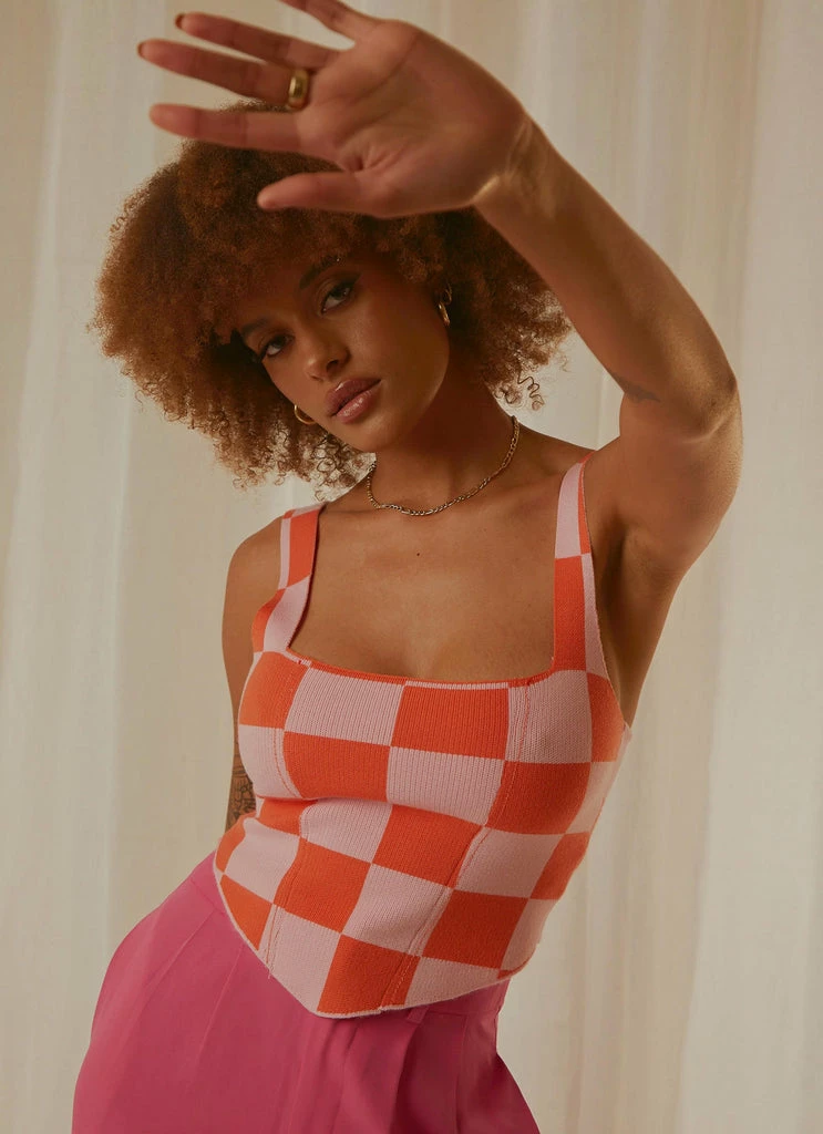 Peppermayo Exclusive - Alfresco Nights Bustier Top - Pink Check - Image 2