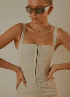 Peppermayo Exclusive - Mia Suit Bustier - Stone Pinstripe