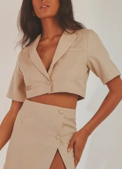 Peppermayo Exclusive - New York City Cropped Blazer - Taupe