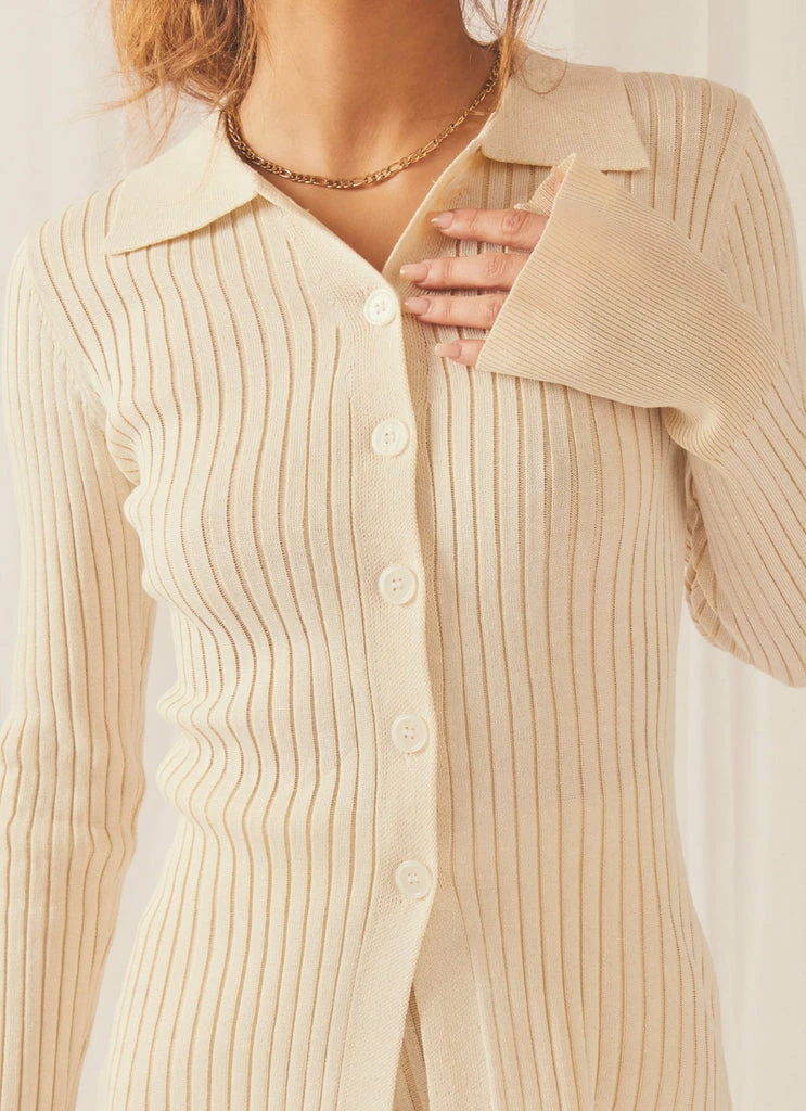 Peppermayo Exclusive - Ice Kissed Rib Knit Cardigan - Oatmeal - Image 6