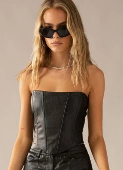 Peppermayo Exclusive - Run The Show PU Bustier Top - Black