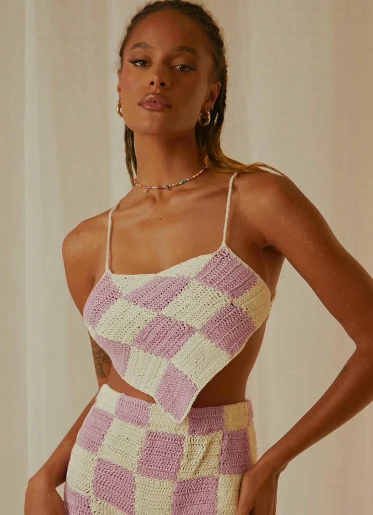 Peppermayo Exclusive - Cancun Crochet Halter Top - Lilac Check - Image 2