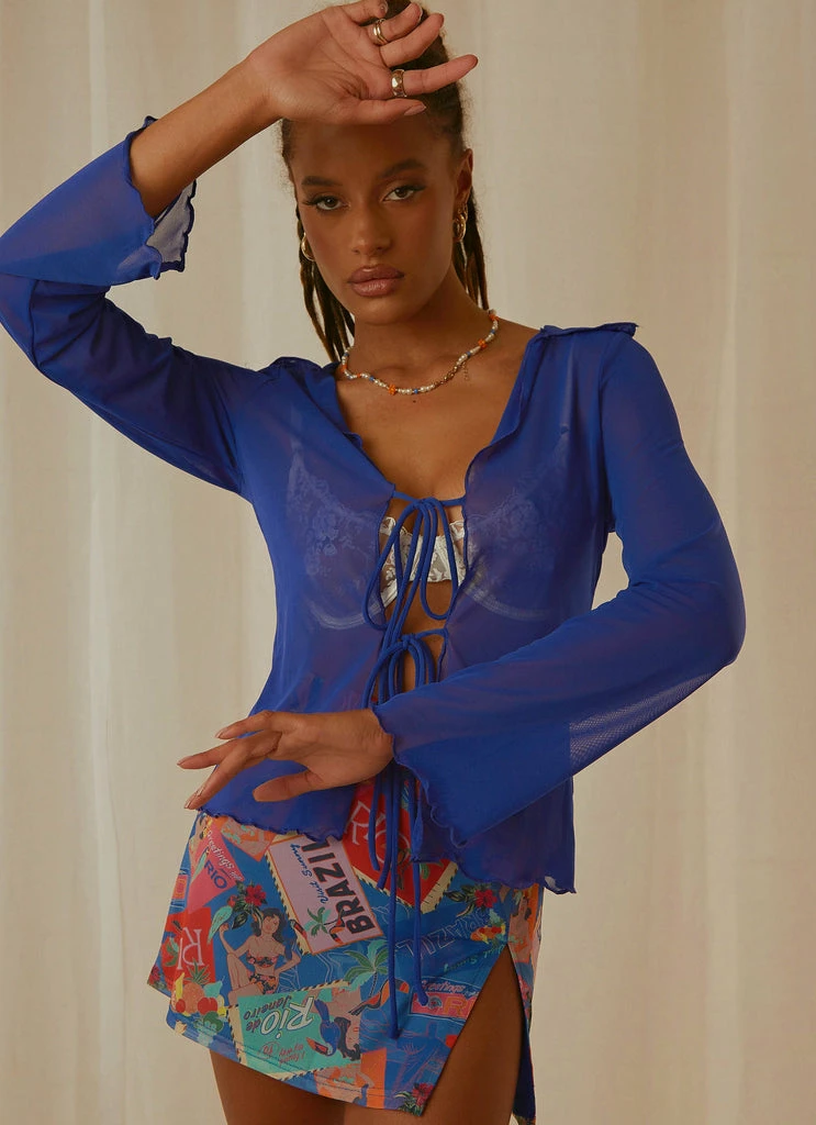 Peppermayo Exclusive - Parisian Balcony Tie Top - Cobalt - Image 4