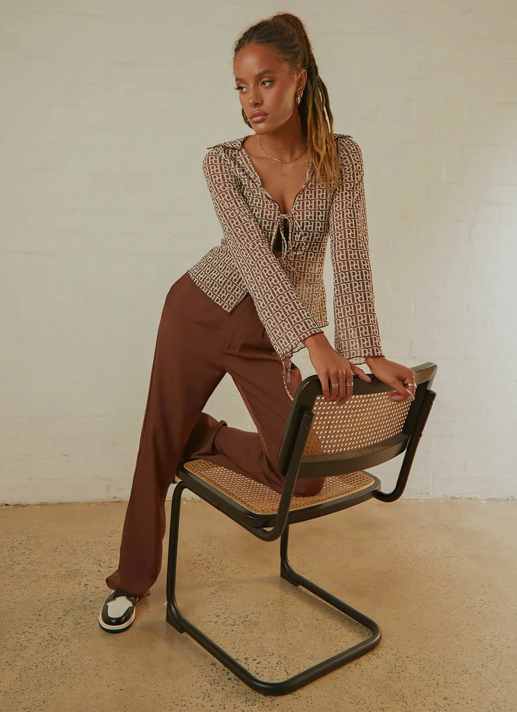 Peppermayo Exclusive - Parisian Balcony Tie Top - Choc Logomania - Image 2