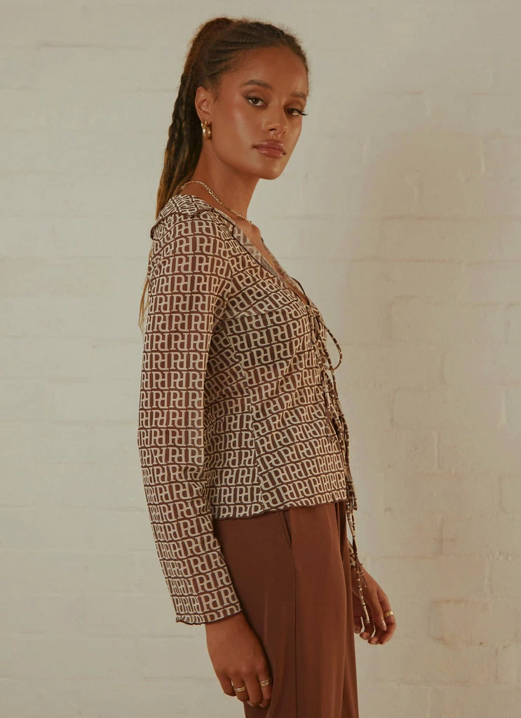 Peppermayo Exclusive - Parisian Balcony Tie Top - Choc Logomania - Image 5