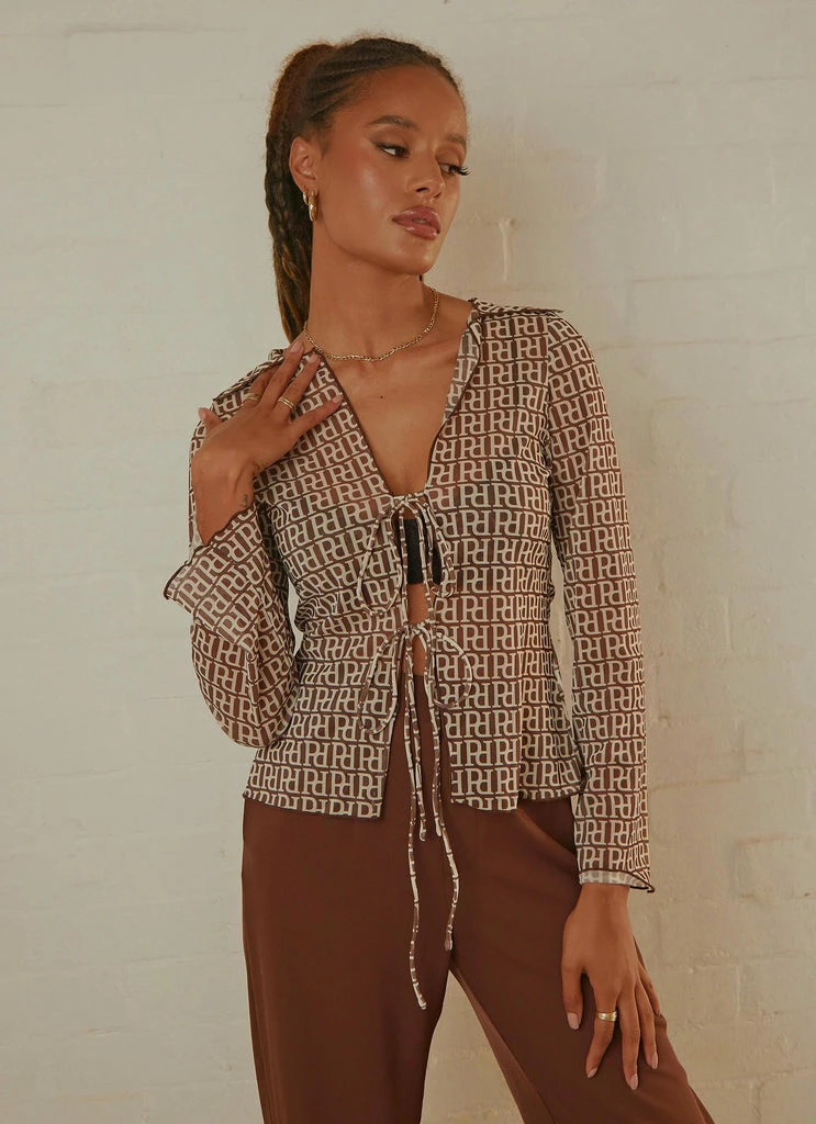 Peppermayo Exclusive - Parisian Balcony Tie Top - Choc Logomania - Image 3