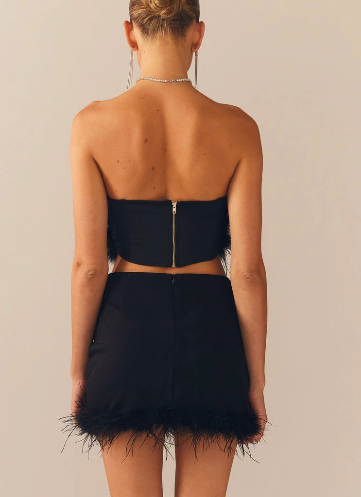 Peppermayo Exclusive - The Night Is Ours Feather Crop Top - Black - Image 5