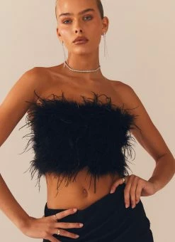 Peppermayo Exclusive - The Night Is Ours Feather Crop Top - Black