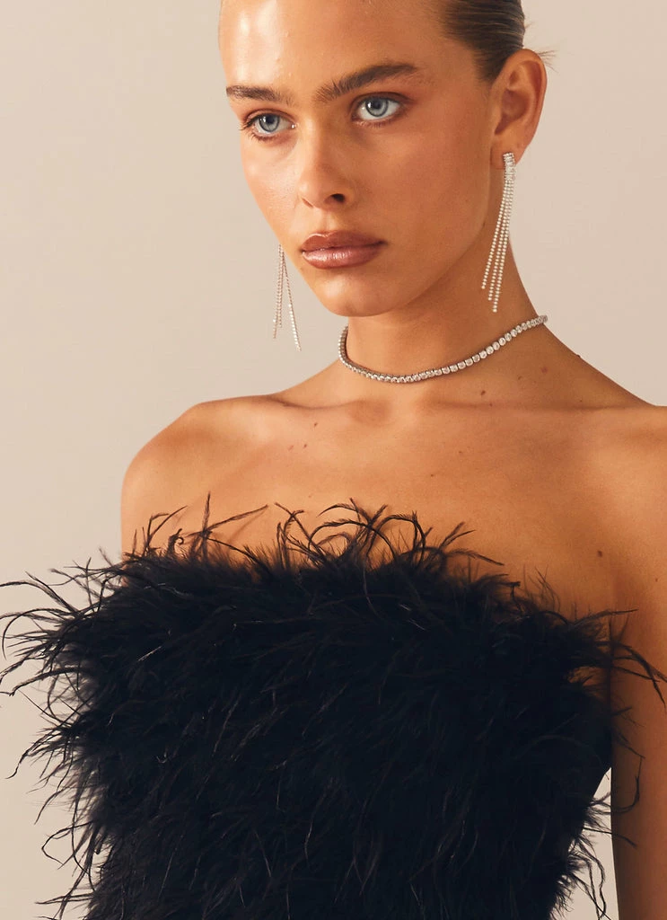 Peppermayo Exclusive - The Night Is Ours Feather Crop Top - Black - Image 6