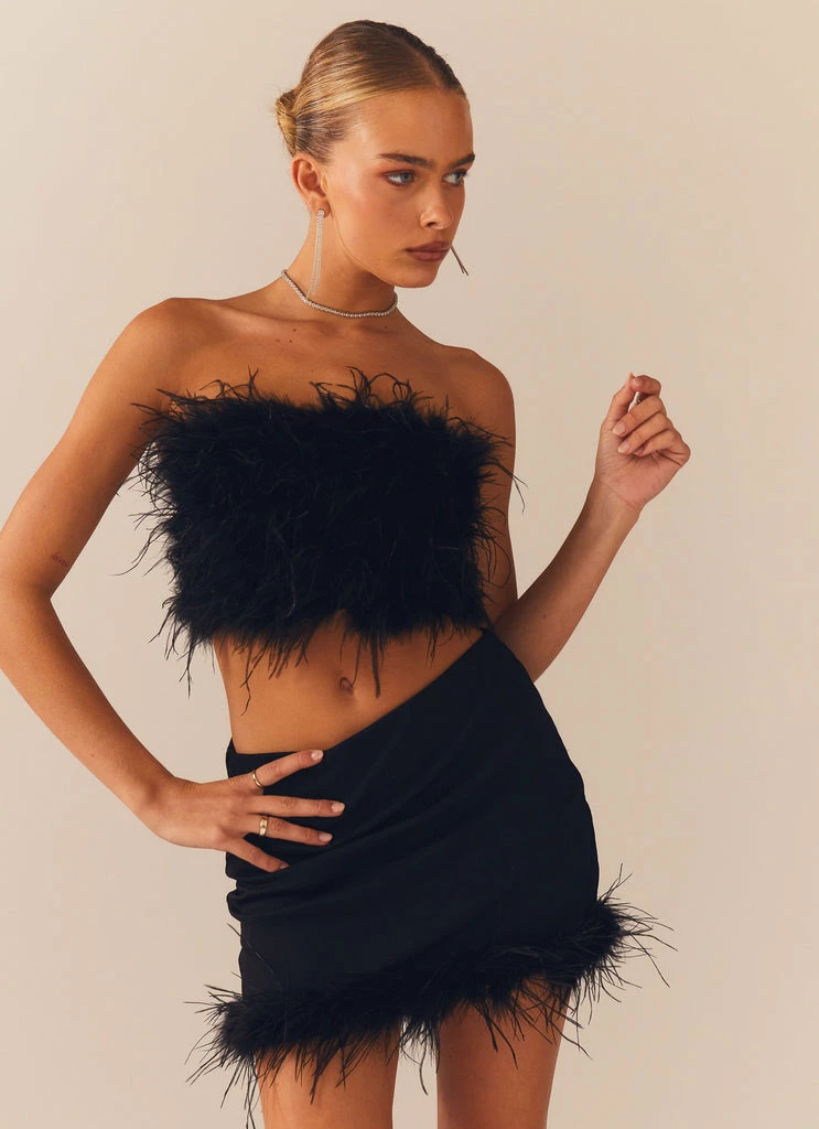 Peppermayo Exclusive - The Night Is Ours Feather Crop Top - Black - Image 2