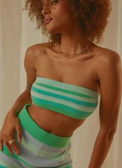 Peppermayo Exclusive - Sweet Talker Knit Crop Top - Blue Stripe