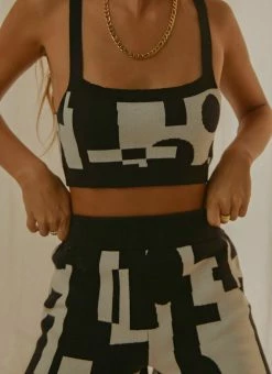 Peppermayo Exclusive - Remix It Knit Crop - Black And White Geo