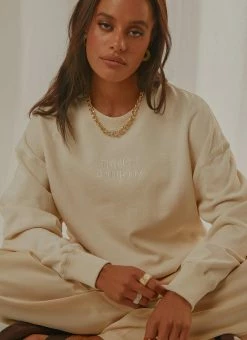 Thrills - Tonal Stacked Thrills Company Slouch Fit Crew - Unbleached