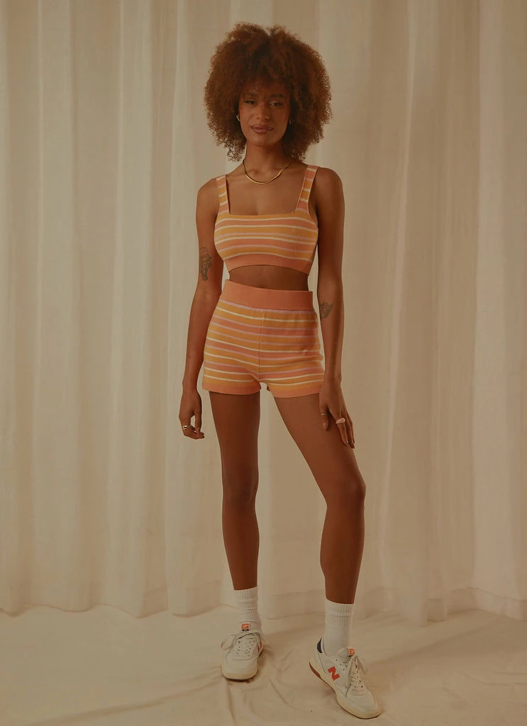 Peppermayo Exclusive - Love Train Knit Crop - Peach Multi Stripe - Image 4