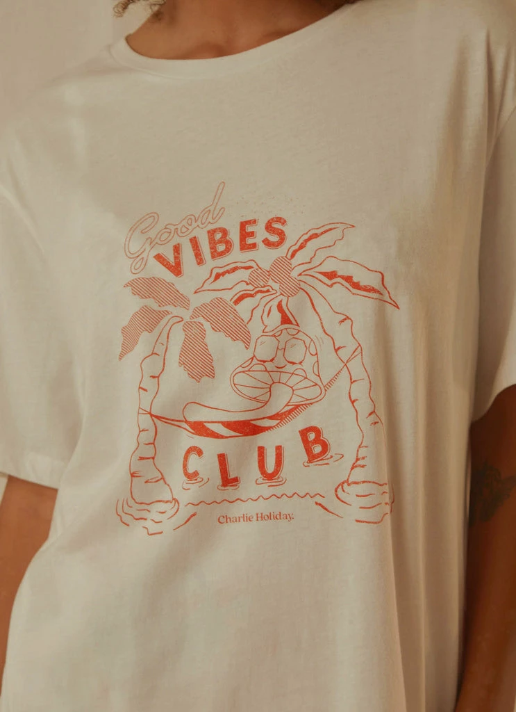 Charlie Holiday - Good Vibes Club Boyfriend Tee - White - Image 5