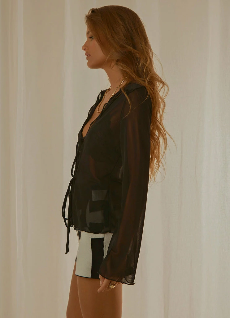 Peppermayo Exclusive - Parisian Balcony Tie Top - Black - Image 4