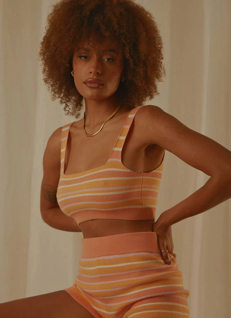 Peppermayo Exclusive - Love Train Knit Crop - Peach Multi Stripe - Image 2