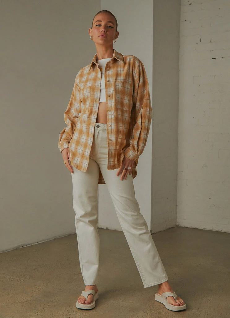 Peppermayo - Know No Better Shirt - Beige Plaid - Image 3