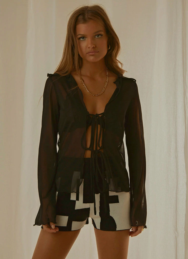 Peppermayo Exclusive - Parisian Balcony Tie Top - Black - Image 3