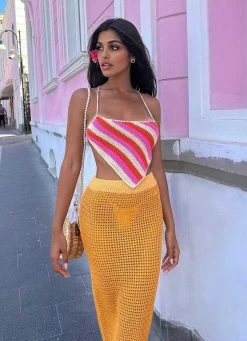 Peppermayo Exclusive - Cancun Crochet Halter Top - Pink Orange
